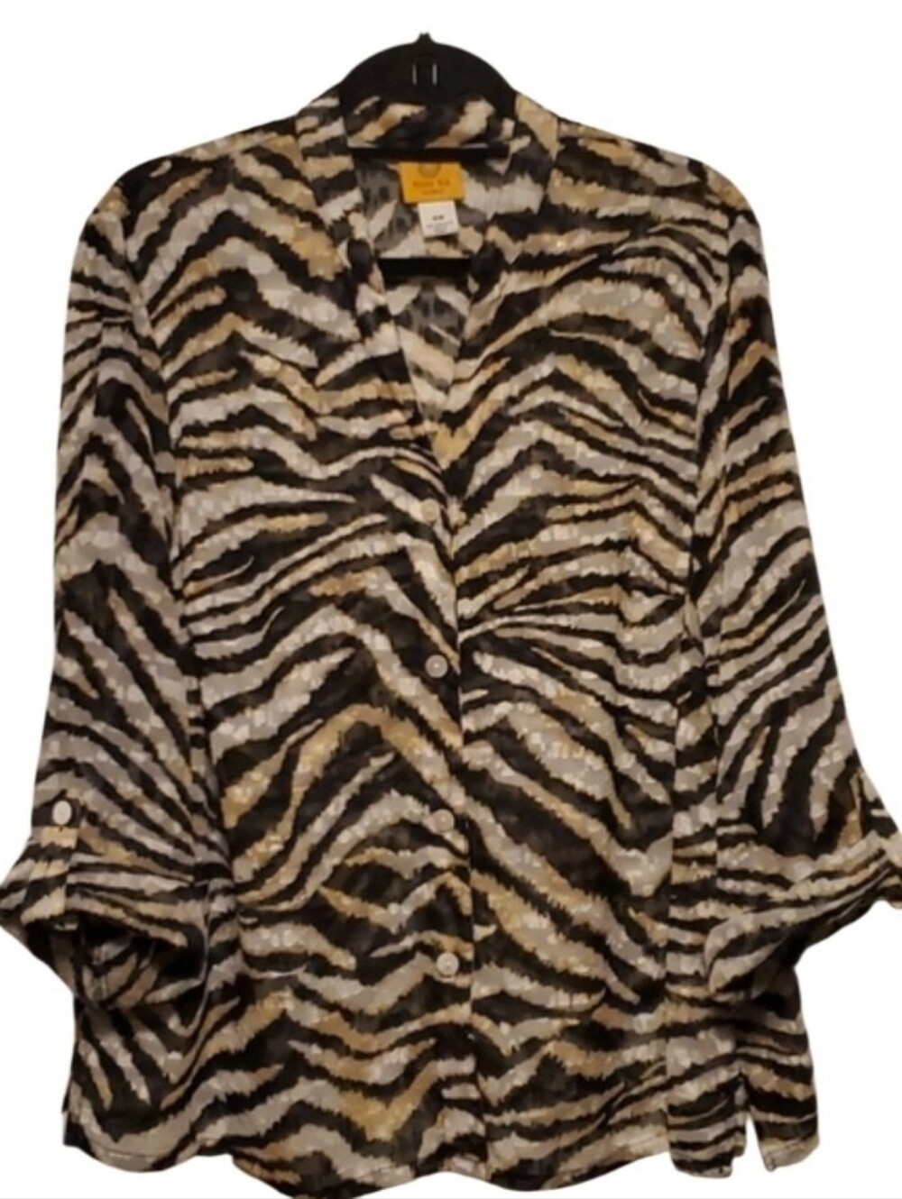 Ruby Rd Women's Zebra Print Button-Front Blouse - Black, White & Brown Size 22W